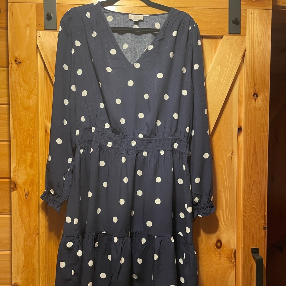 Loft Navy Polka Dot V-Neck Tiered Dress, nautical, coastal